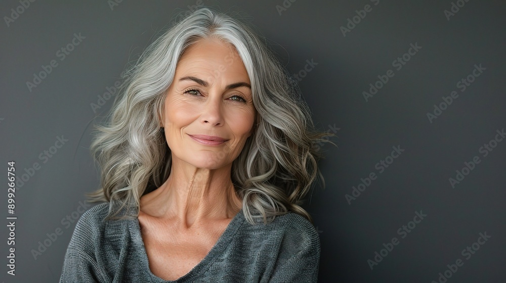 Sticker Mature senior model woman smiling for spa beauty and skincare in studio