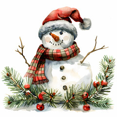 snowman and christmas tree isolated on white background, generated ai