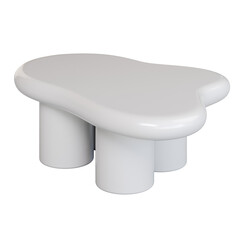 A white table with three legs and a curved top