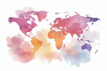 Obraz premium watercolor illustration of a world map featuring detailed multicolor regions