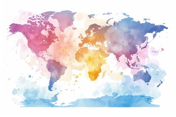 Obraz premium watercolor illustration of a world map featuring detailed multicolor regions