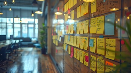 A wall covered with colorful sticky notes.