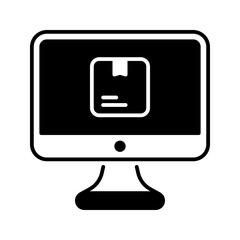 Monitor icon. Monitor, Tracking, Order tracking, Computer monitor, Delivery box, Box, Point, Location, Package. Vector icon illustration