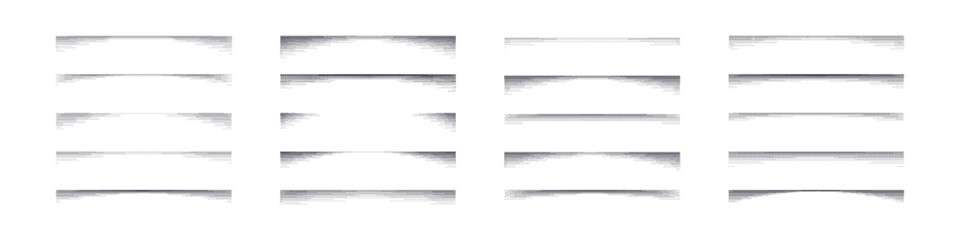 Set of grainy noise and stipple shadow dots with gradient edges. Flat vector illustration isolated on white background.