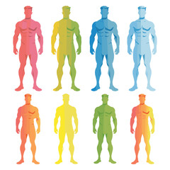 Set of eight male silhouettes in various colorful gradient styles.