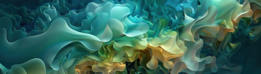 Organic fractal patterns with deep blues and greens, modern abstract background, nature-inspired complexity