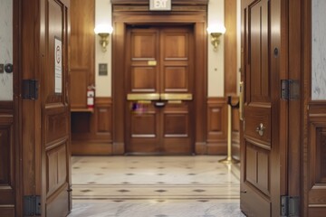 Wooden Doors Leading to a Bright Hallway