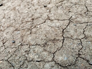 Close up shoot of grey brown dry cracked soil no water there