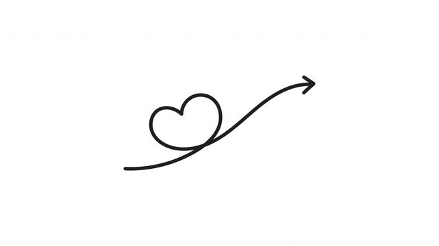 Black arrow animation in hand drawing with heart symbol. transparent background. 4k Video