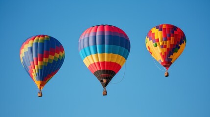 Fototapeta premium Three colorful hot air balloons in clear blue sky