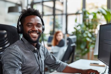 Friendly call center agent providing customer support