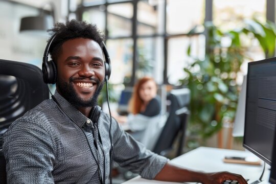 Friendly call center agent providing customer support