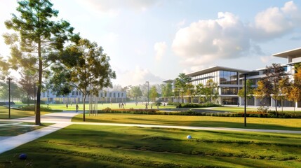 Fototapeta premium Modern Campus with Green Space - Architecture Design