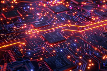 Obraz premium Glowing circuits and digital code, representing artificial intelligence and machine learning