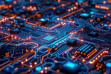 Obraz premium Glowing circuits and digital code, representing artificial intelligence and machine learning