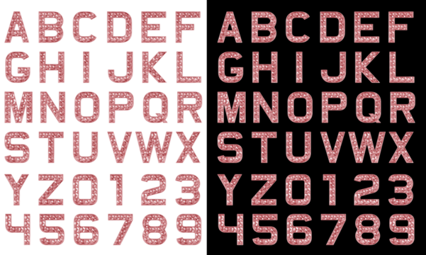 Disco font sparkly alphabet and numbers, letters and numbers