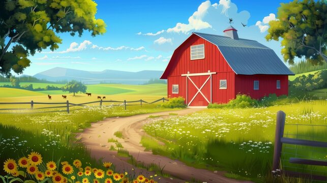 Farm barn cartoon, AI generated Image