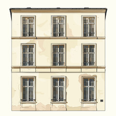 Fototapeta premium Illustration of a classic European apartment building with three floors and six windows.