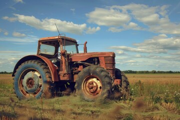 Farm equipment, tractor standing in the field