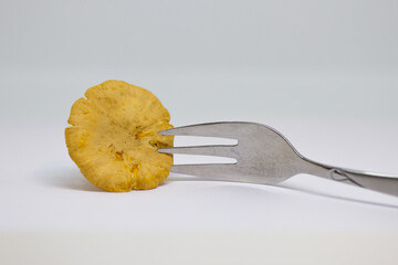mushroom and fork in close-up