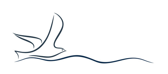 The stylized seagull symbol in the sea.
