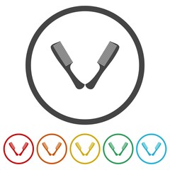 Fashion comb icon. Set icons in color circle buttons