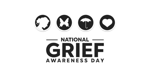 National Grief Awareness Day. Women, butterfly, umbrella and heart. Great for cards, banners, posters, social media and more. White background.