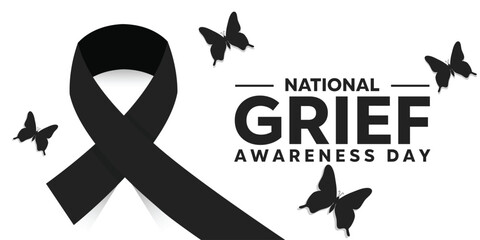 National Grief Awareness Day. Ribbon and  butterfly. Great for cards, banners, posters, social media and more. White background.