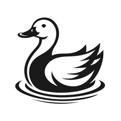 Clean black and white vector silhouette of a Duck isolated on white background