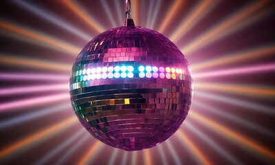 Obraz premium shimmering disco ball with beams of multicolored light scattering in all directions