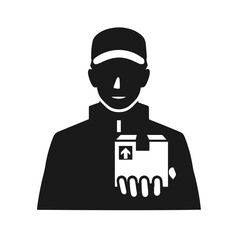 Clean black and white vector silhouette of a Delivery boy isolated on white background