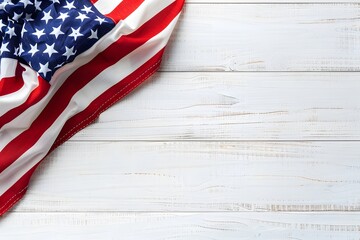 Obraz premium memorial day theme with vintage flag on white wooden background