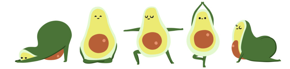 Avocado Yoga Simple Illustration Set