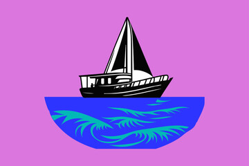 ship boat silhouette vector design with water