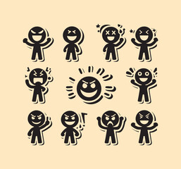 Expressive Silhouette Emotion Stickers with Happy, Angry, and Diverse Facial Expressions Pack