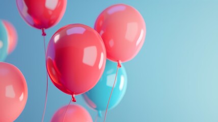 Colorful balloons floating on a bright background