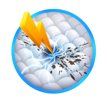 Lightning fast stain removal icon symbol. Remove stubborn stains. Used for advertising detergent, bleach, cleaning products. Realistic vector illustration.