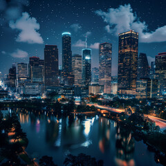 Obraz premium Downtown skyline at night with city lights