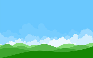 Fototapeta premium green meadow with clouds nature background