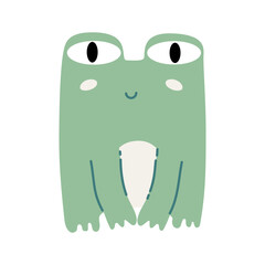 Sitting smiling frog with big eyes. Funny animal character. Clip art for children's illustrations, prints, sticker, decoration