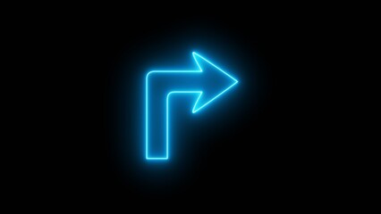 Abstract neon arrow icon animation background. Right blue arrow globe neon icon. Up right arrow icon on black background. Up right neon arrow. neon arrow sign.