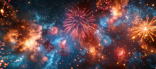 Fototapeta premium Celebratory Fireworks on the Background of the US Flag at Night Independence Day