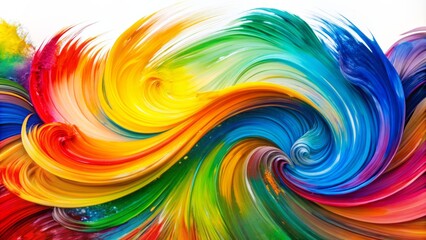 Naklejka premium Vibrant, swirling brush strokes in bright summer colors dance across a clean white background, evoking joyful, dynamic artistic expression.