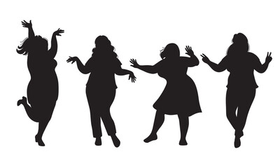 Black Silhouettes of Dancing Plus Size Women