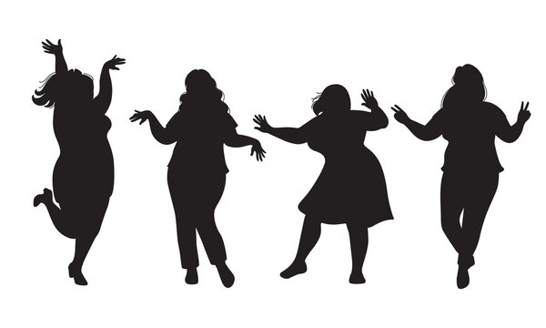 Black Silhouettes of Dancing Plus Size Women