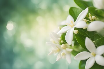 Fototapeta premium Star jasmine flower bokeh background, Ai Generated