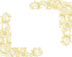 Hand Drawn Peony Rose Flower and Leaves Border