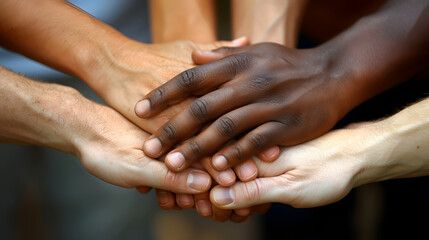 closeup photo of a stack of hands working together
