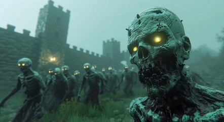 Dark bloody zombie stretches out his hands. Scary character attack.