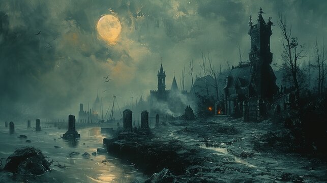 Fototapeta Halloween Art Postcard, Fantasy style illustration Halloween wallpaper background